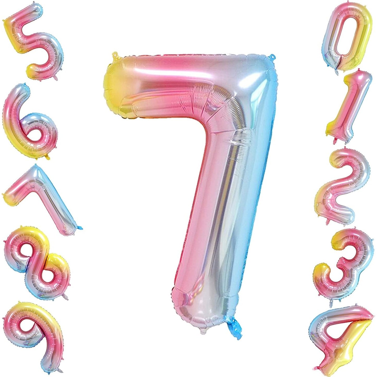 Balon din Folie Metalizata, Figurina Cifra, Tema Aniversare 40 cm, Ambalaj Individual, Pai inclus, Umflare cu Aer sau Heliu, Multicolor, Cifra 7