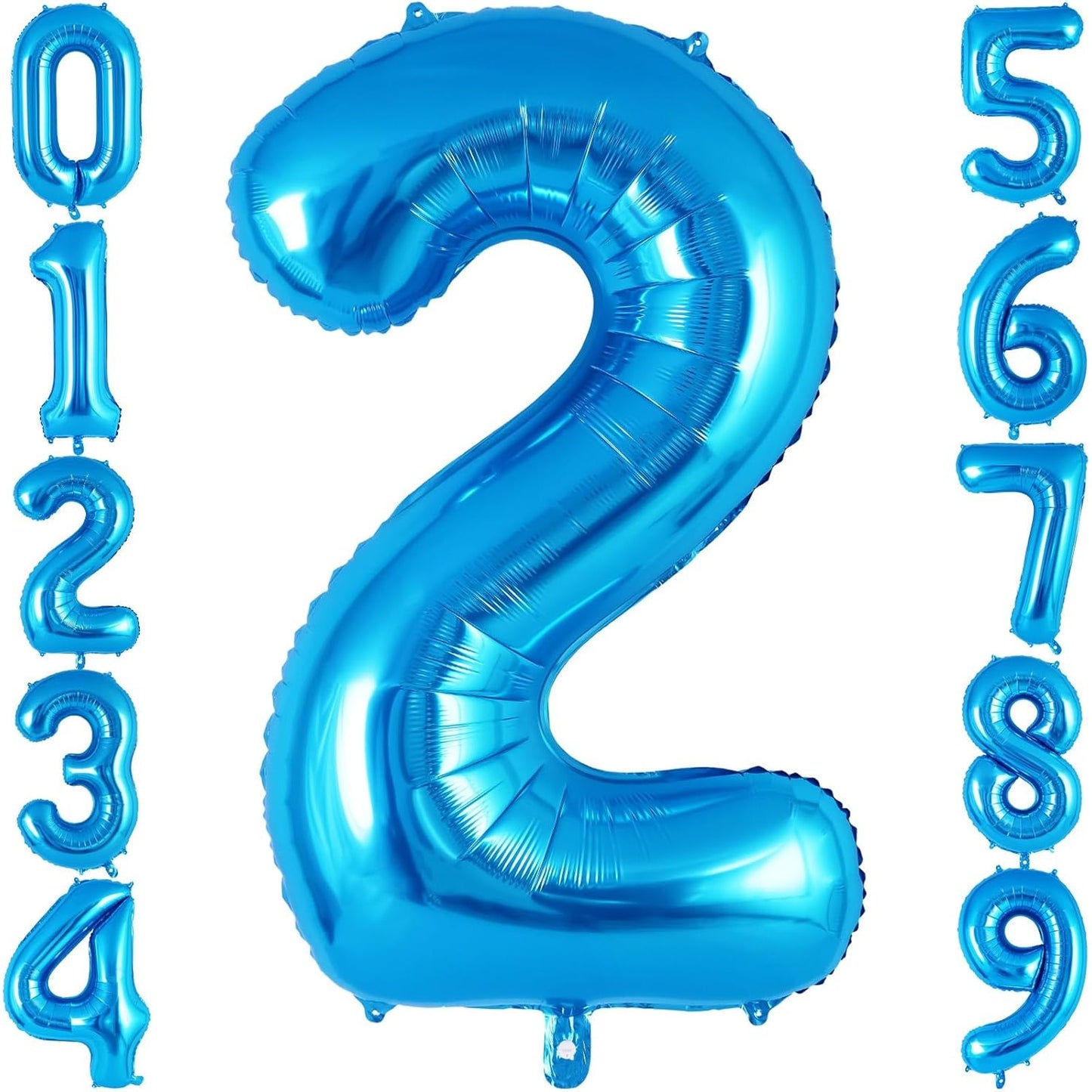 Balon din Folie Metalizata, Figurina Cifra, Tema Aniversare 40 cm, Ambalaj Individual, Pai inclus, Umflare cu Aer sau Heliu, Albastru, Cifra 2