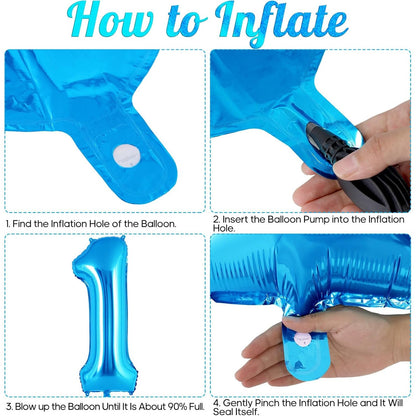 Balon din Folie Metalizata, Figurina Cifra, Tema Aniversare 40 cm, Ambalaj Individual, Pai inclus, Umflare cu Aer sau Heliu, Albastru, Cifra 1