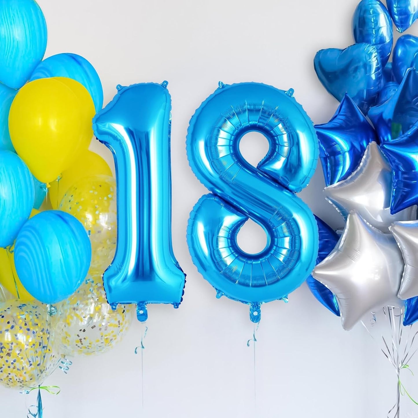 Balon din Folie Metalizata, Figurina Cifra, Tema Aniversare 40 cm, Ambalaj Individual, Pai inclus, Umflare cu Aer sau Heliu, Albastru, Cifra 1