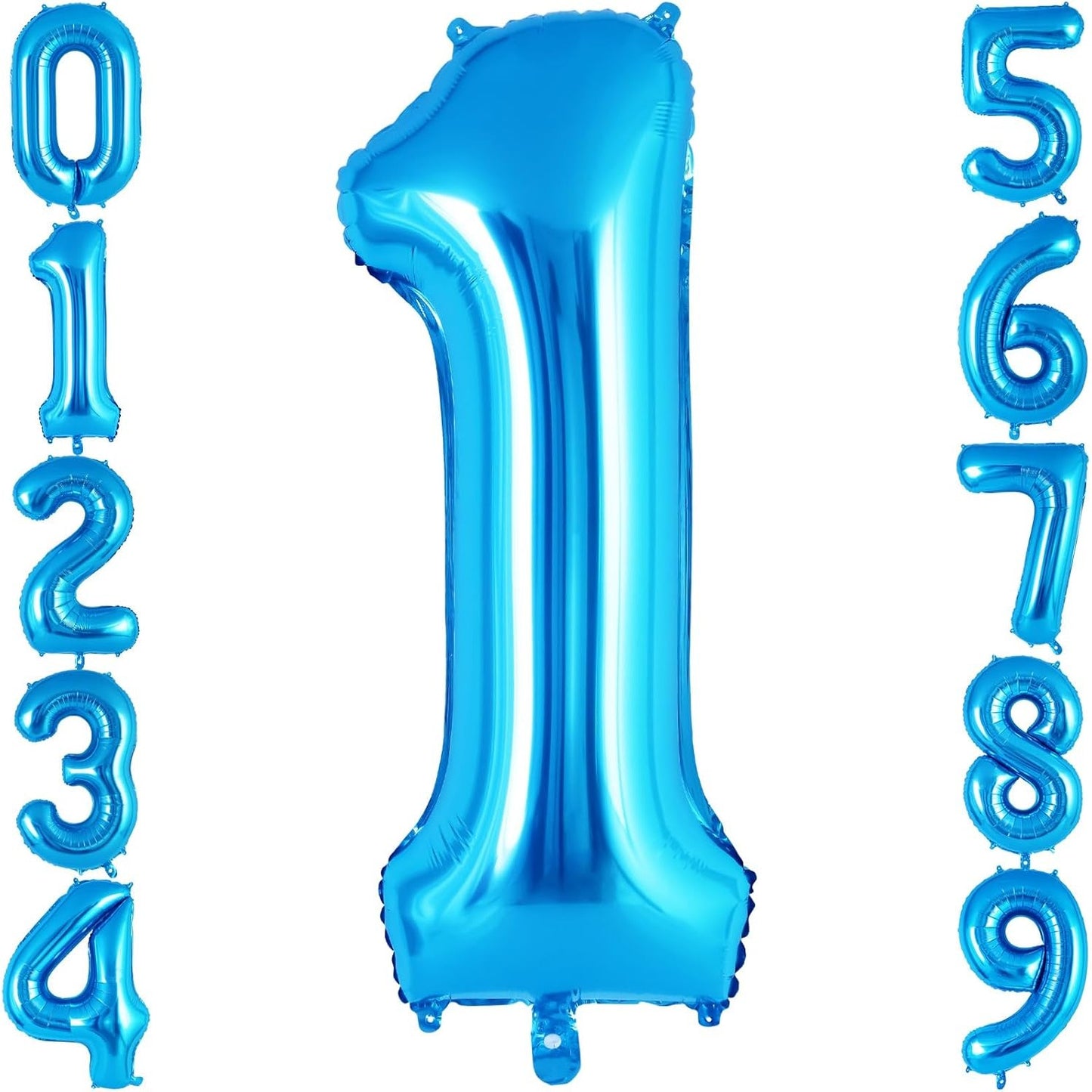 Balon din Folie Metalizata, Figurina Cifra, Tema Aniversare 40 cm, Ambalaj Individual, Pai inclus, Umflare cu Aer sau Heliu, Albastru, Cifra 1