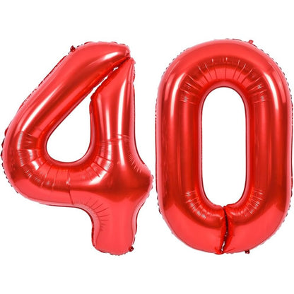 Balon din Folie Metalizata, Figurina Cifra, Tema Aniversare 40 cm, Ambalaj Individual, Pai inclus, Umflare cu Aer sau Heliu, Rosu, Cifra 4