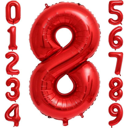 Balon din Folie Metalizata, Figurina Cifra, Tema Aniversare 40 cm, Ambalaj Individual, Pai inclus, Umflare cu Aer sau Heliu, Rosu, Cifra 8