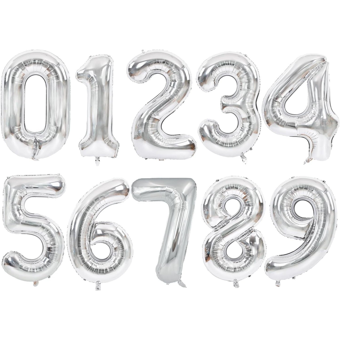 Balon din Folie Metalizata, Figurina Cifra, Tema Aniversare 40 cm, Ambalaj Individual, Pai inclus, Umflare cu Aer sau Heliu, Argintiu, Cifra 1