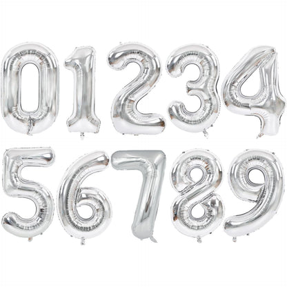 Balon din Folie Metalizata, Figurina Cifra, Tema Aniversare 40 cm, Ambalaj Individual, Pai inclus, Umflare cu Aer sau Heliu, Argintiu, Cifra 1