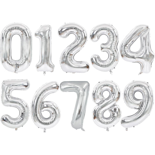Balon din Folie Metalizata, Figurina Cifra, Tema Aniversare 40 cm, Ambalaj Individual, Pai inclus, Umflare cu Aer sau Heliu, Argintiu, Cifra 1