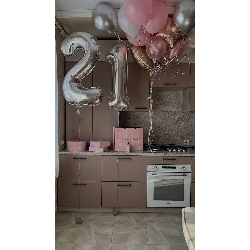 Balon din Folie Metalizata, Figurina Cifra, Tema Aniversare 40 cm, Ambalaj Individual, Pai inclus, Umflare cu Aer sau Heliu, Argintiu, Cifra 1