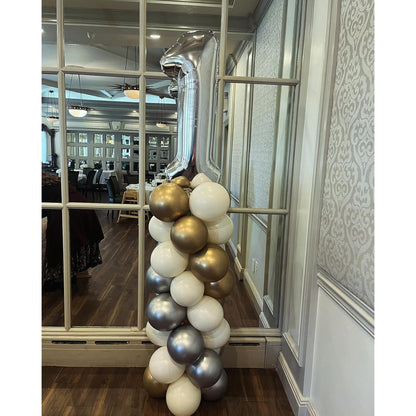 Balon din Folie Metalizata, Figurina Cifra, Tema Aniversare 40 cm, Ambalaj Individual, Pai inclus, Umflare cu Aer sau Heliu, Argintiu, Cifra 1