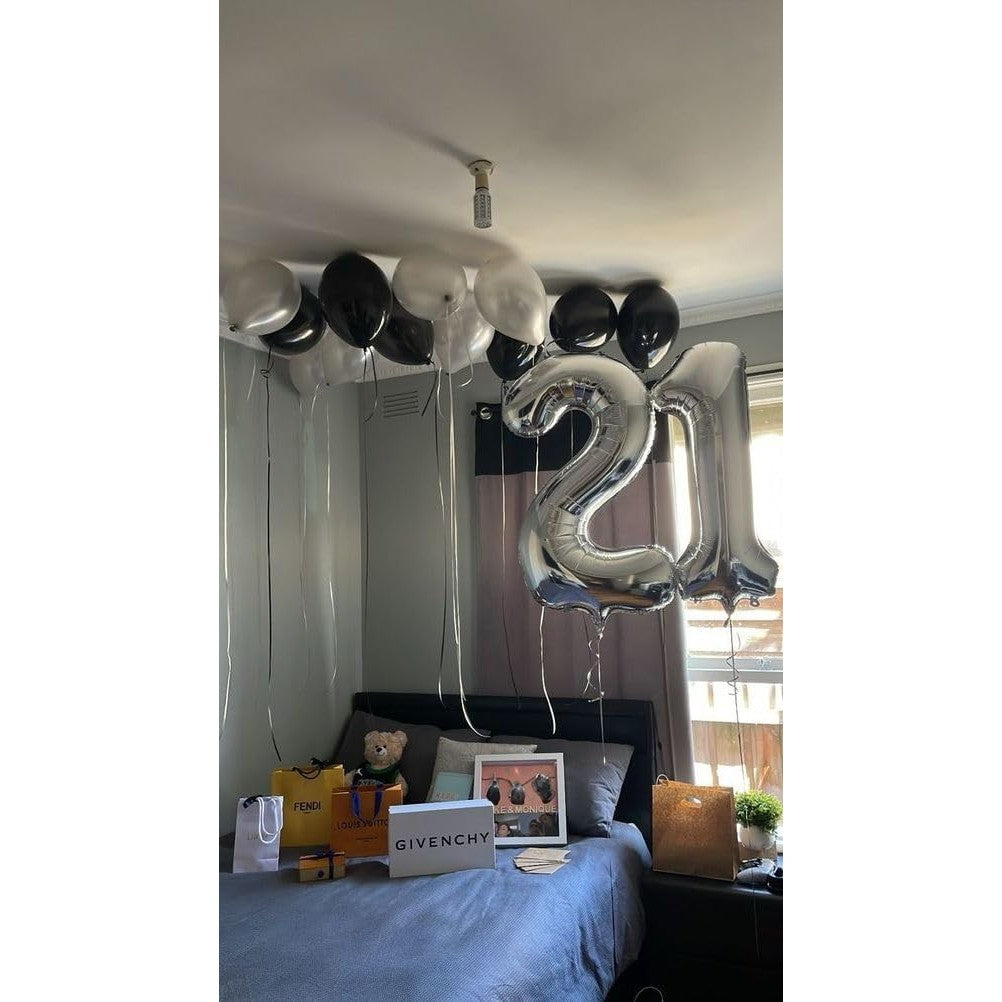 Balon din Folie Metalizata, Figurina Cifra, Tema Aniversare 40 cm, Ambalaj Individual, Pai inclus, Umflare cu Aer sau Heliu, Argintiu, Cifra 1