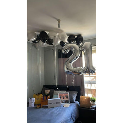Balon din Folie Metalizata, Figurina Cifra, Tema Aniversare 40 cm, Ambalaj Individual, Pai inclus, Umflare cu Aer sau Heliu, Argintiu, Cifra 1