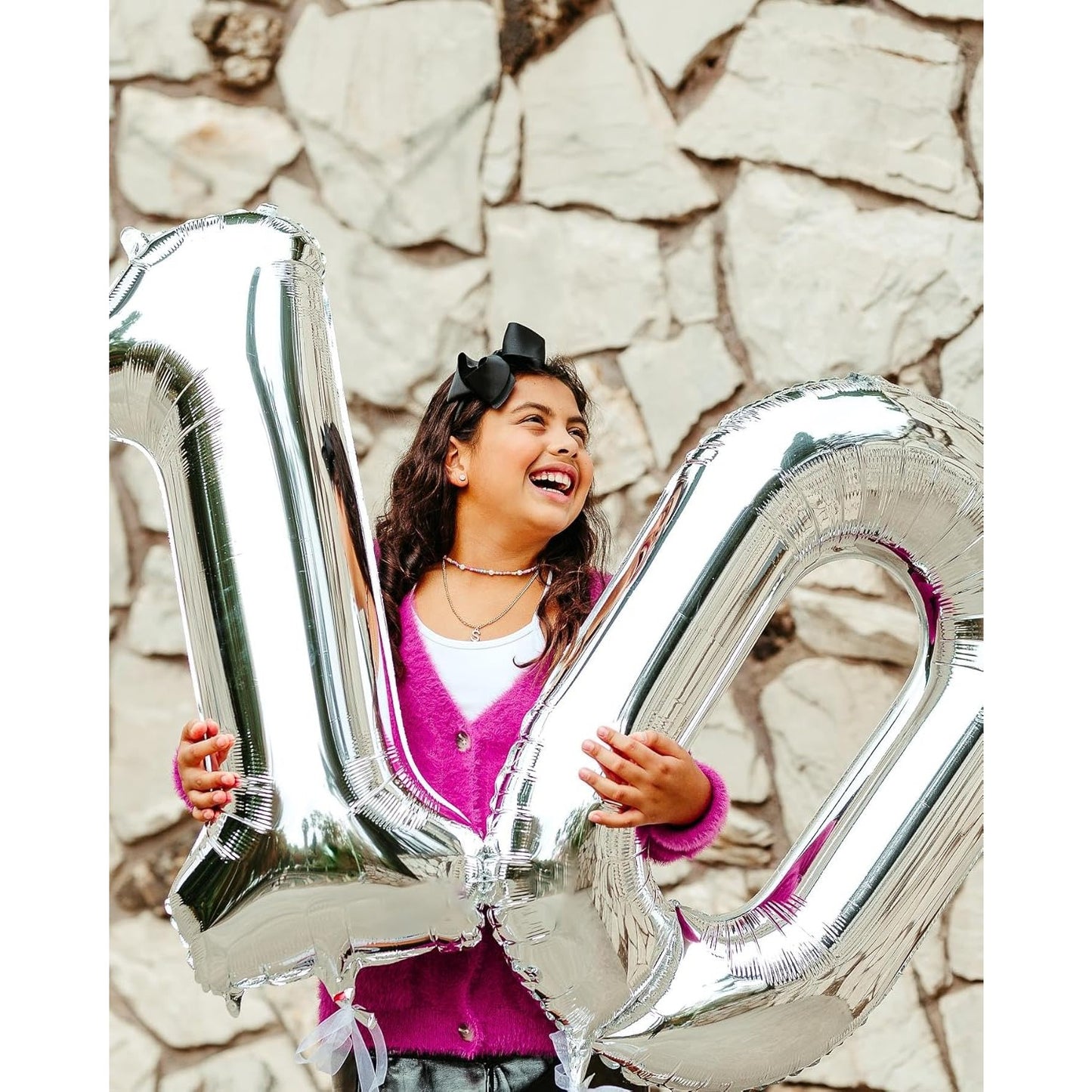 Balon din Folie Metalizata, Figurina Cifra, Tema Aniversare 40 cm, Ambalaj Individual, Pai inclus, Umflare cu Aer sau Heliu, Argintiu, Cifra 1