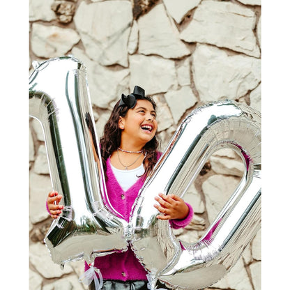 Balon din Folie Metalizata, Figurina Cifra, Tema Aniversare 40 cm, Ambalaj Individual, Pai inclus, Umflare cu Aer sau Heliu, Argintiu, Cifra 1