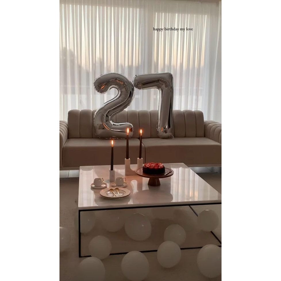 Balon din Folie Metalizata, Figurina Cifra, Tema Aniversare 40 cm, Ambalaj Individual, Pai inclus, Umflare cu Aer sau Heliu, Argintiu, Cifra 2
