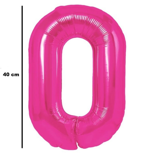 Balon din Folie Metalizata, Figurina Cifra, Tema Aniversare 40 cm, Ambalaj Individual, Pai inclus, Umflare cu Aer sau Heliu, Roz, Cifra 0