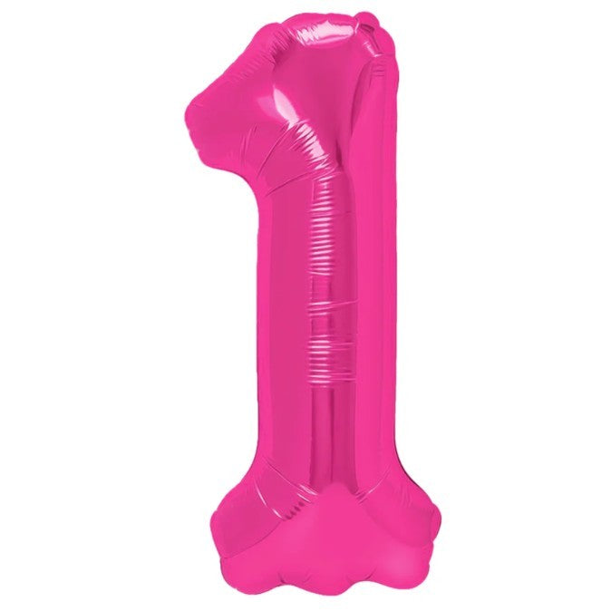 Balon din Folie Metalizata, Figurina Cifra, Tema Aniversare 40 cm, Ambalaj Individual, Pai inclus, Umflare cu Aer sau Heliu, Roz, Cifra 1