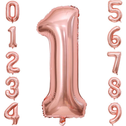 Balon din Folie Metalizata, Figurina Cifra, Tema Aniversare 40 cm, Ambalaj Individual, Pai inclus, Umflare cu Aer sau Heliu, Rose Gold, Cifra 1