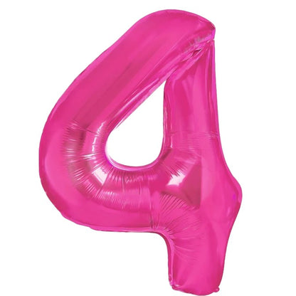 Balon din Folie Metalizata, Figurina Cifra, Tema Aniversare 40 cm, Ambalaj Individual, Pai inclus, Umflare cu Aer sau Heliu, Roz, Cifra 4