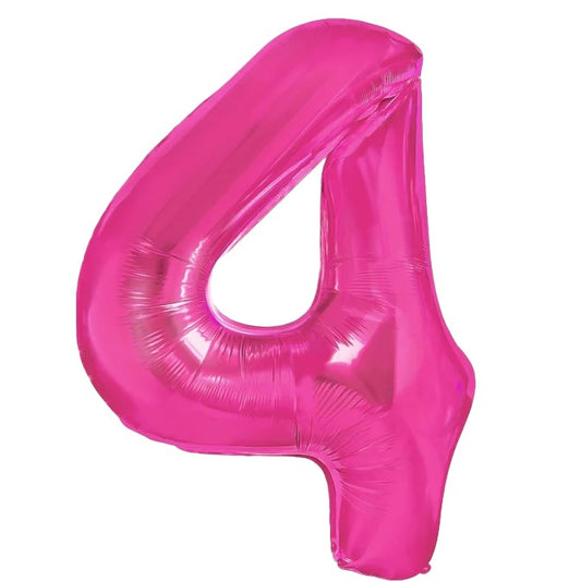 Balon din Folie Metalizata, Figurina Cifra, Tema Aniversare 40 cm, Ambalaj Individual, Pai inclus, Umflare cu Aer sau Heliu, Roz, Cifra 4