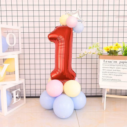 Balon din Folie Metalizata, Figurina Cifra, Tema Aniversare 80 cm, Ambalaj Individual, Pai inclus, Umflare cu Aer sau Heliu, Rosu, Cifra 1