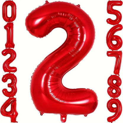 Balon din Folie Metalizata, Figurina Cifra, Tema Aniversare 80 cm, Ambalaj Individual, Pai inclus, Umflare cu Aer sau Heliu, Rosu, Cifra 2