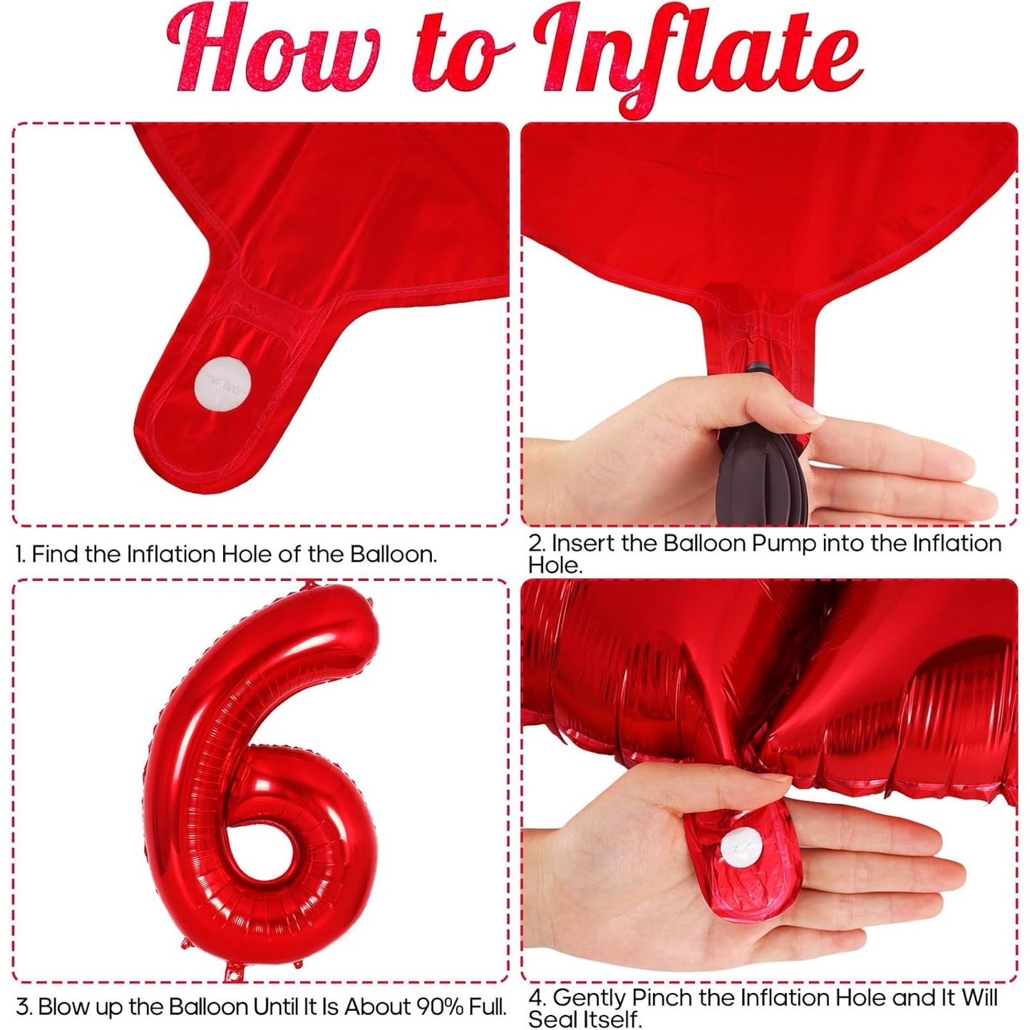 Balon din Folie Metalizata, Figurina Cifra, Tema Aniversare 80 cm, Ambalaj Individual, Pai inclus, Umflare cu Aer sau Heliu, Rosu, Cifra 6