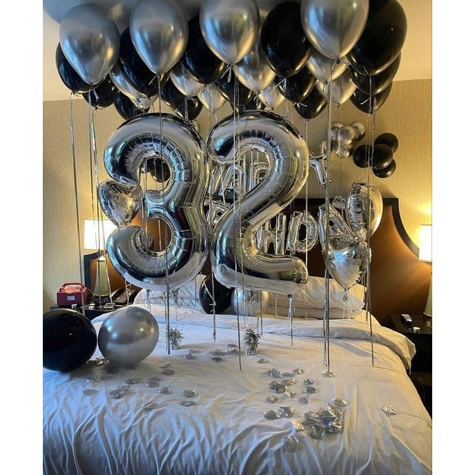 Balon din Folie Metalizata, Figurina Cifra, Tema Aniversare 40 cm, Ambalaj Individual, Pai inclus, Umflare cu Aer sau Heliu, Argintiu, Cifra 3