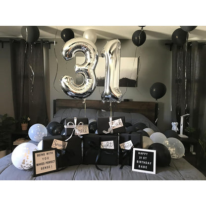 Balon din Folie Metalizata, Figurina Cifra, Tema Aniversare 40 cm, Ambalaj Individual, Pai inclus, Umflare cu Aer sau Heliu, Argintiu, Cifra 3