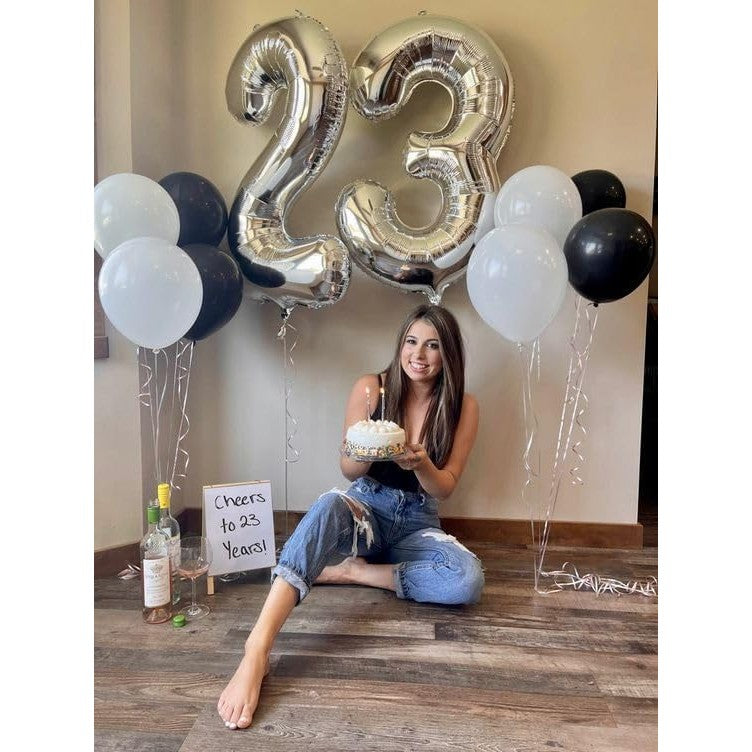 Balon din Folie Metalizata, Figurina Cifra, Tema Aniversare 40 cm, Ambalaj Individual, Pai inclus, Umflare cu Aer sau Heliu, Argintiu, Cifra 3