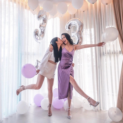 Balon din Folie Metalizata, Figurina Cifra, Tema Aniversare 40 cm, Ambalaj Individual, Pai inclus, Umflare cu Aer sau Heliu, Argintiu, Cifra 3