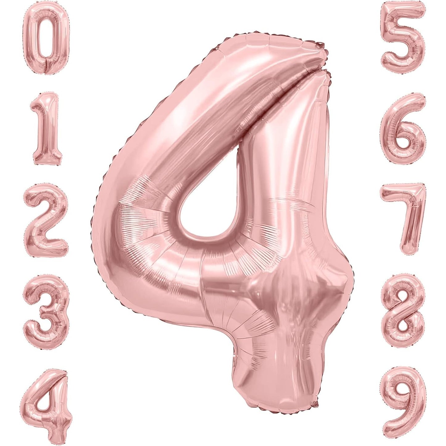 Balon din Folie Metalizata, Figurina Cifra, Tema Aniversare 80 cm, Ambalaj Individual, Pai inclus, Umflare cu Aer sau Heliu, Rose, Cifra 4