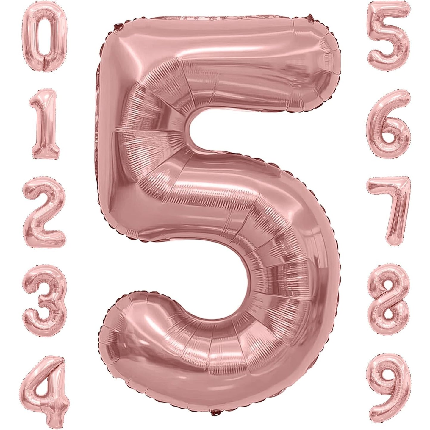 Balon din Folie Metalizata, Figurina Cifra, Tema Aniversare 80 cm, Ambalaj Individual, Pai inclus, Umflare cu Aer sau Heliu, Rose, Cifra 5