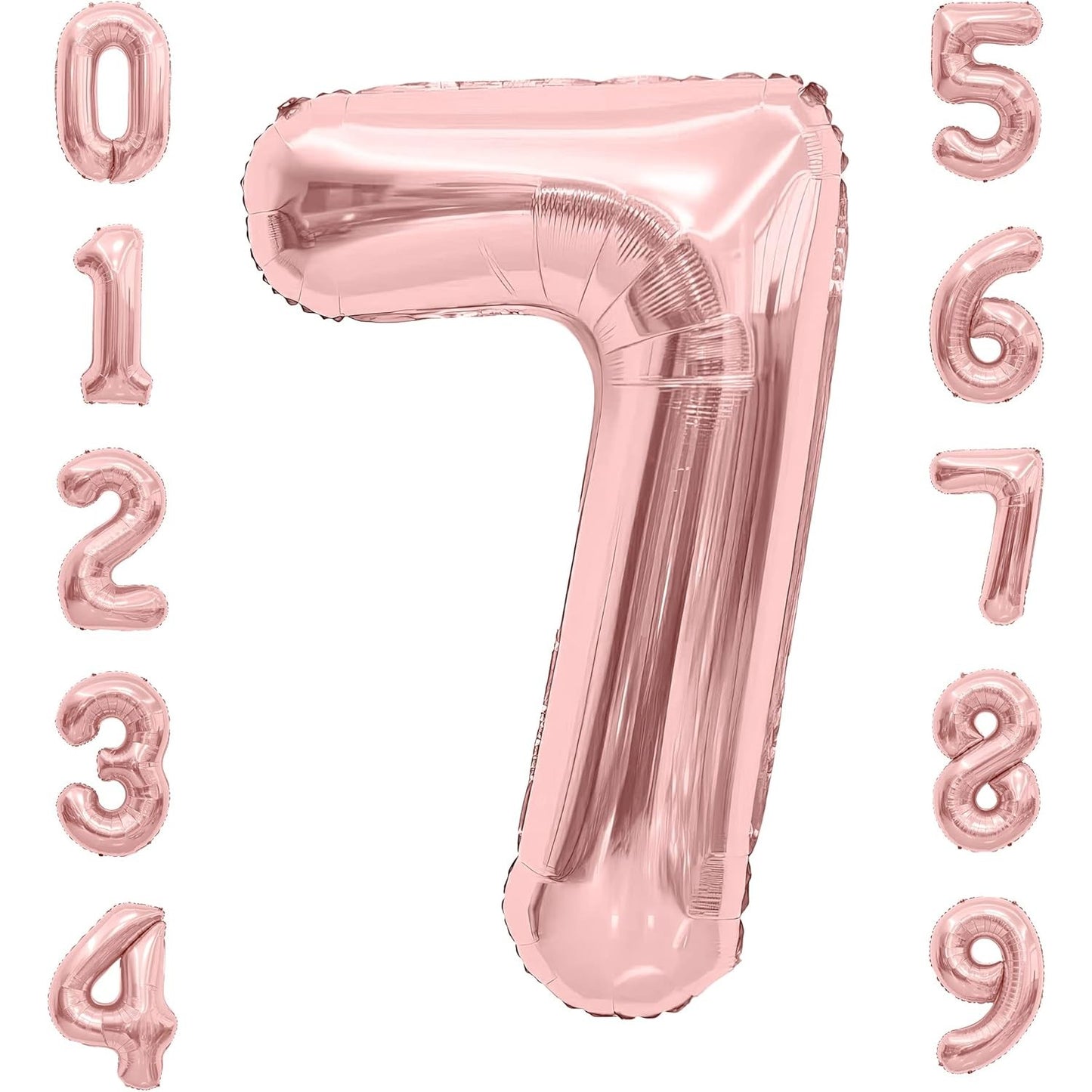 Balon din Folie Metalizata, Figurina Cifra, Tema Aniversare 80 cm, Ambalaj Individual, Pai inclus, Umflare cu Aer sau Heliu, Rose, Cifra 7