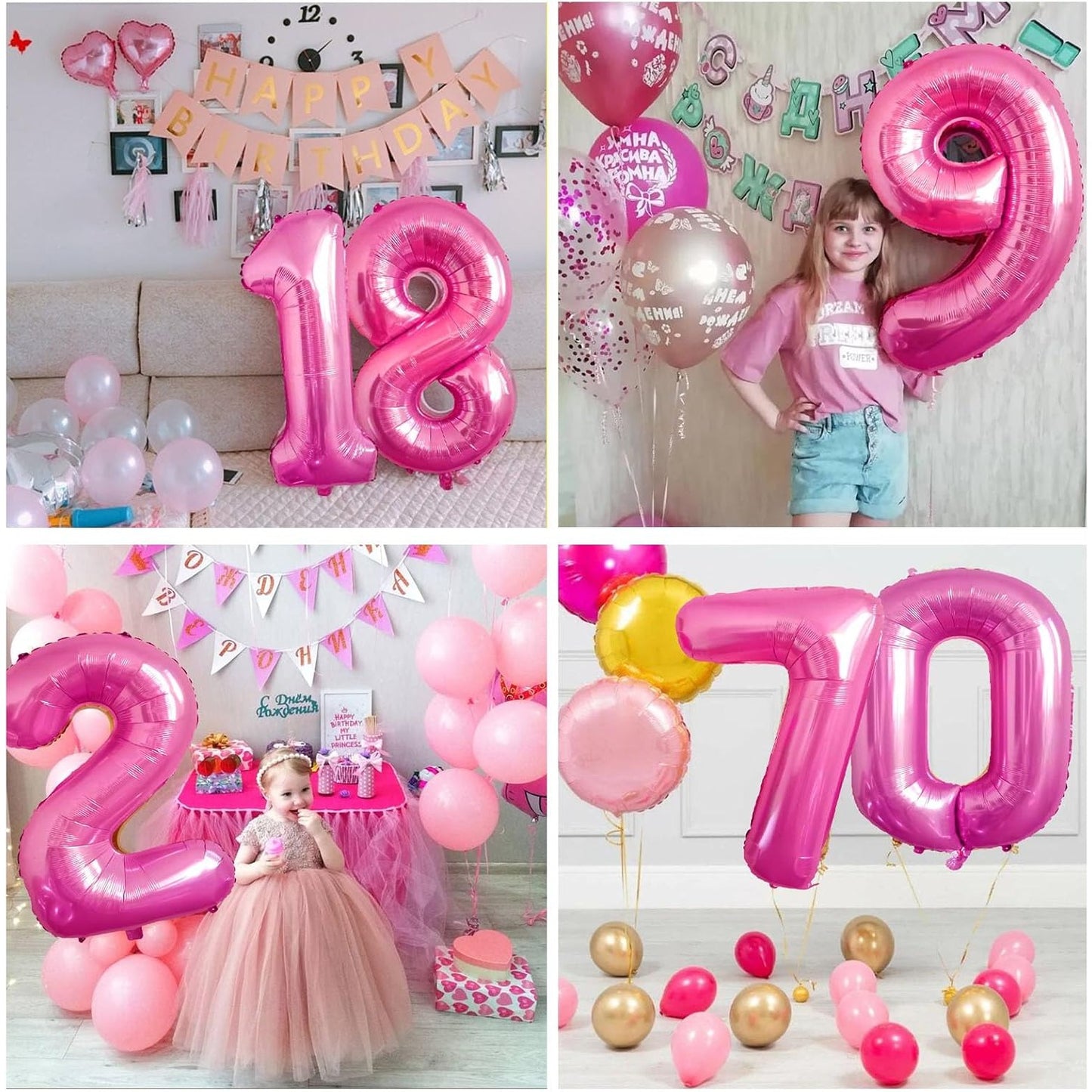 Balon din Folie Metalizata, Figurina Cifra, Tema Aniversare 80 cm, Ambalaj Individual, Pai inclus, Umflare cu Aer sau Heliu, Roz, Cifra 1