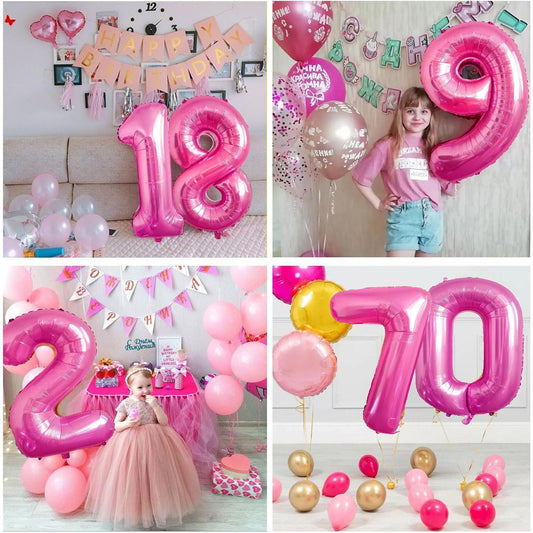 Balon din Folie Metalizata, Figurina Cifra, Tema Aniversare 80 cm, Ambalaj Individual, Pai inclus, Umflare cu Aer sau Heliu, Roz, Cifra 1