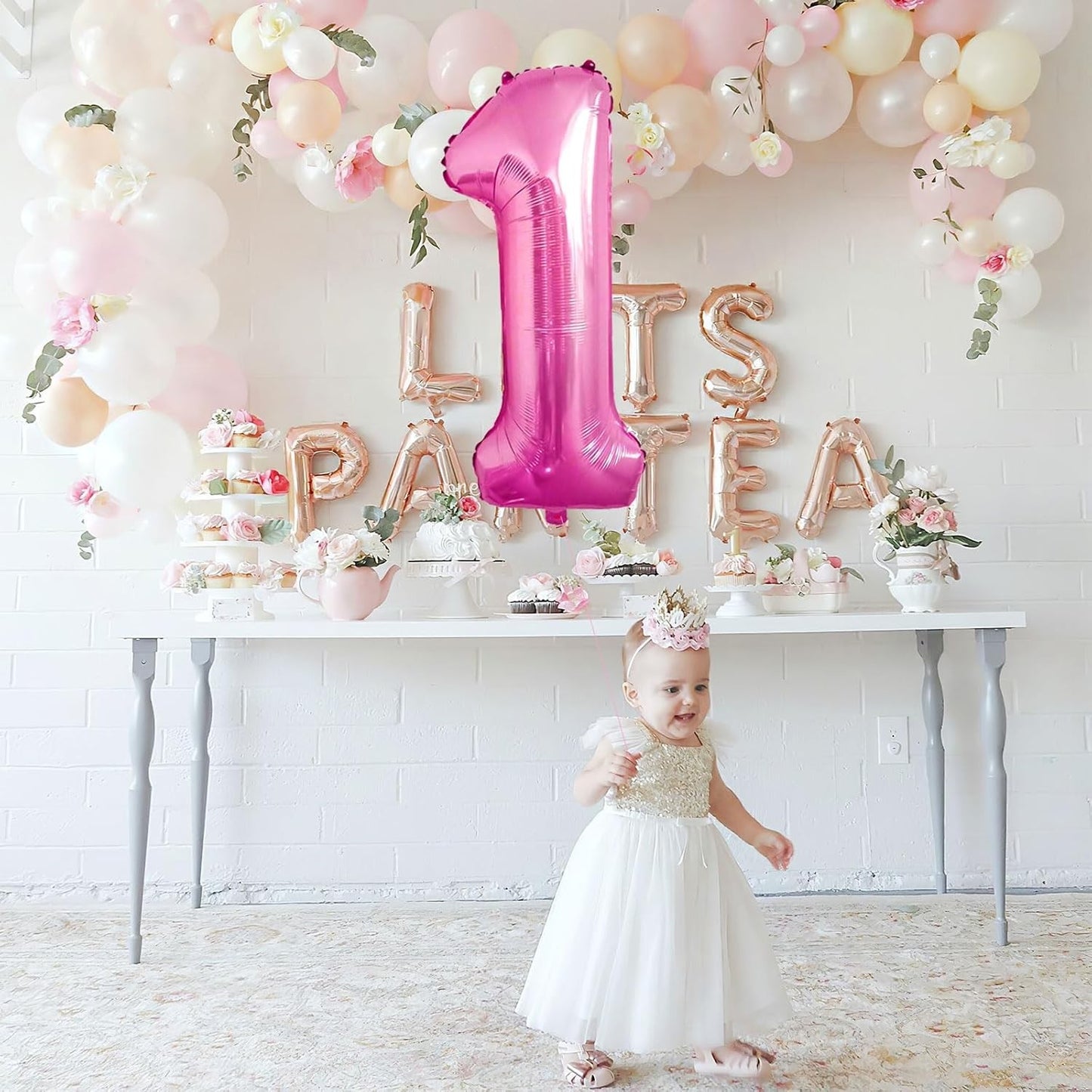 Balon din Folie Metalizata, Figurina Cifra, Tema Aniversare 80 cm, Ambalaj Individual, Pai inclus, Umflare cu Aer sau Heliu, Roz, Cifra 1
