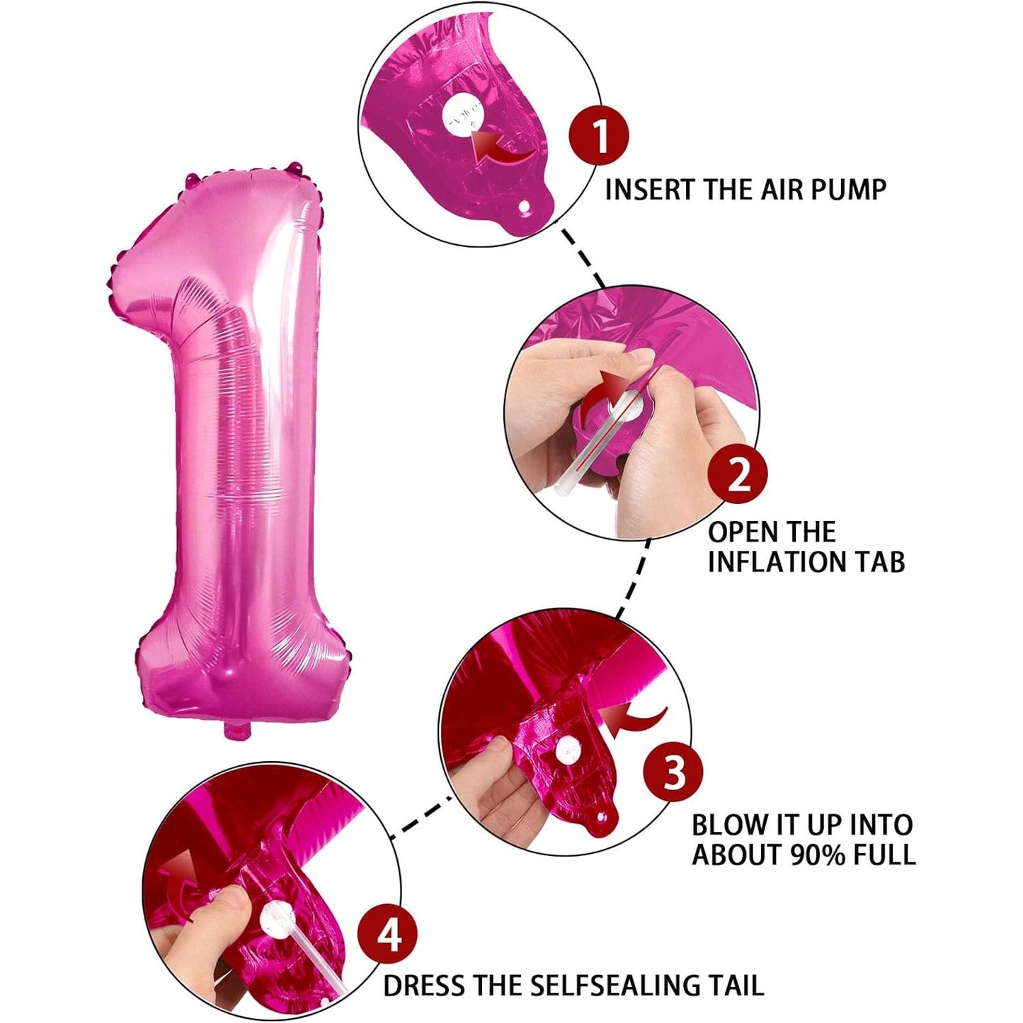 Balon din Folie Metalizata, Figurina Cifra, Tema Aniversare 80 cm, Ambalaj Individual, Pai inclus, Umflare cu Aer sau Heliu, Roz, Cifra 1