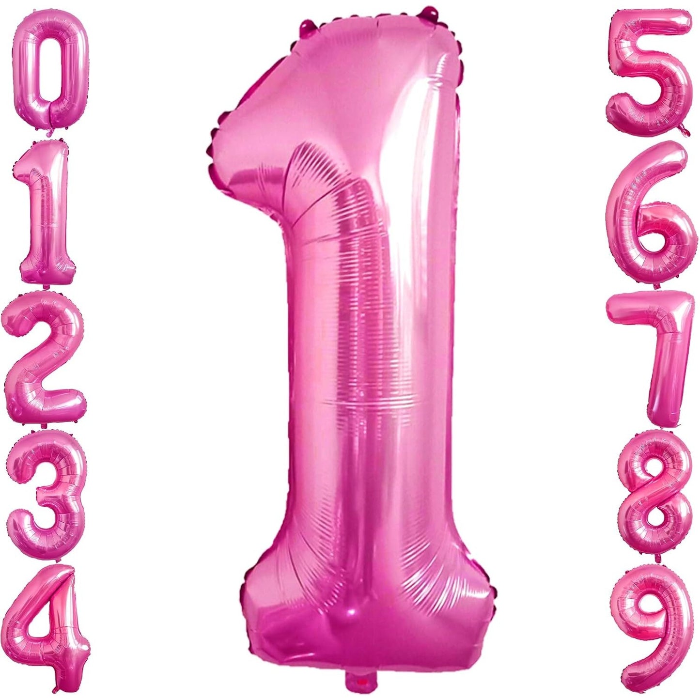 Balon din Folie Metalizata, Figurina Cifra, Tema Aniversare 80 cm, Ambalaj Individual, Pai inclus, Umflare cu Aer sau Heliu, Roz, Cifra 1
