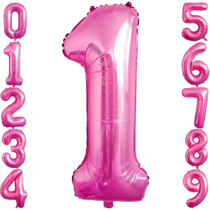 Balon din Folie Metalizata, Figurina Cifra, Tema Aniversare 80 cm, Ambalaj Individual, Pai inclus, Umflare cu Aer sau Heliu, Roz, Cifra 1