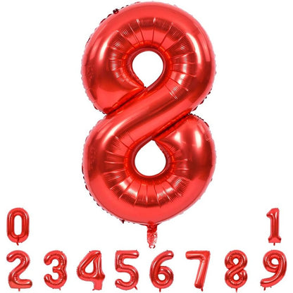 Balon din Folie Metalizata, Figurina Cifra, Tema Aniversare 80 cm, Ambalaj Individual, Pai inclus, Umflare cu Aer sau Heliu, Rosu, Cifra 8