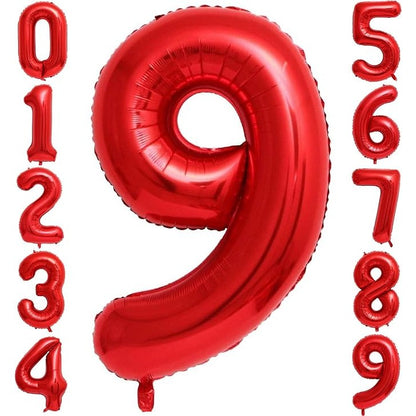 Balon din Folie Metalizata, Figurina Cifra, Tema Aniversare 80 cm, Ambalaj Individual, Pai inclus, Umflare cu Aer sau Heliu, Rosu, Cifra 9