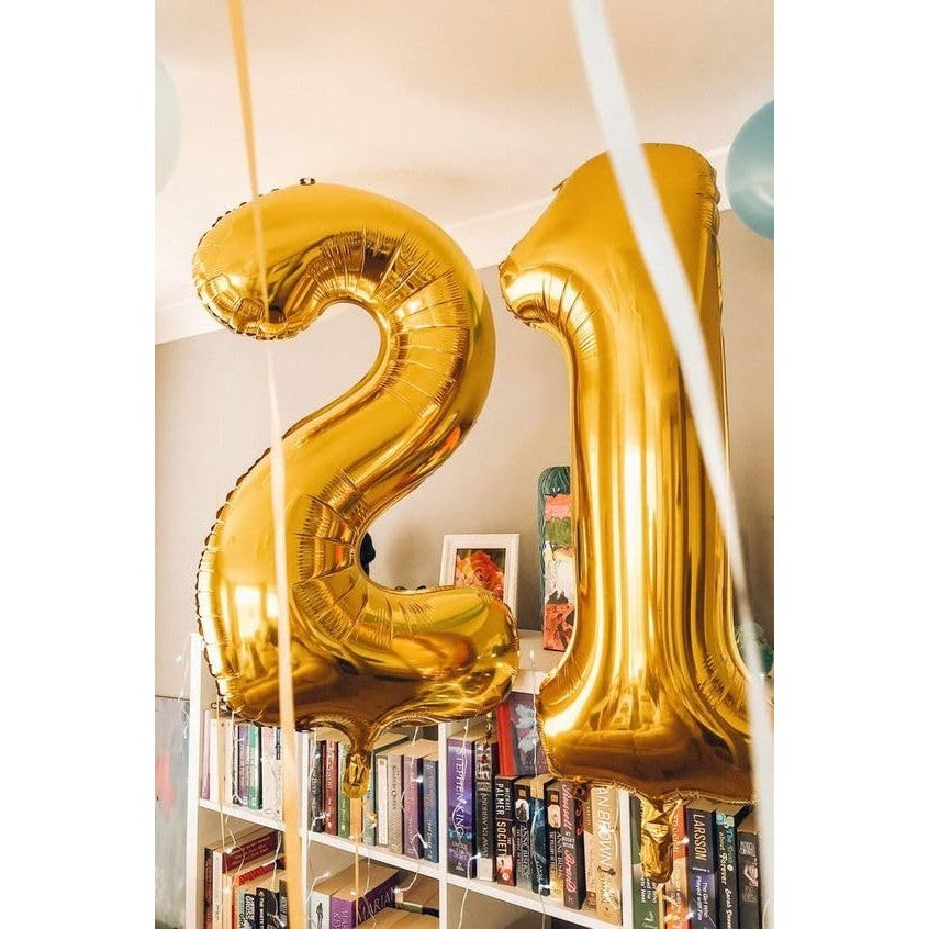 Balon din Folie Metalizata, Figurina Cifra, Tema Aniversare 40 cm, Ambalaj Individual, Pai inclus, Umflare cu Aer sau Heliu, Auriu, Cifra 1