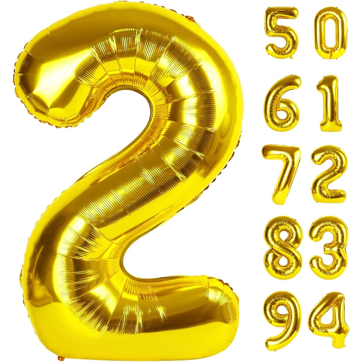 Balon din Folie Metalizata, Figurina Cifra, Tema Aniversare 40 cm, Ambalaj Individual, Pai inclus, Umflare cu Aer sau Heliu, Auriu, Cifra 2