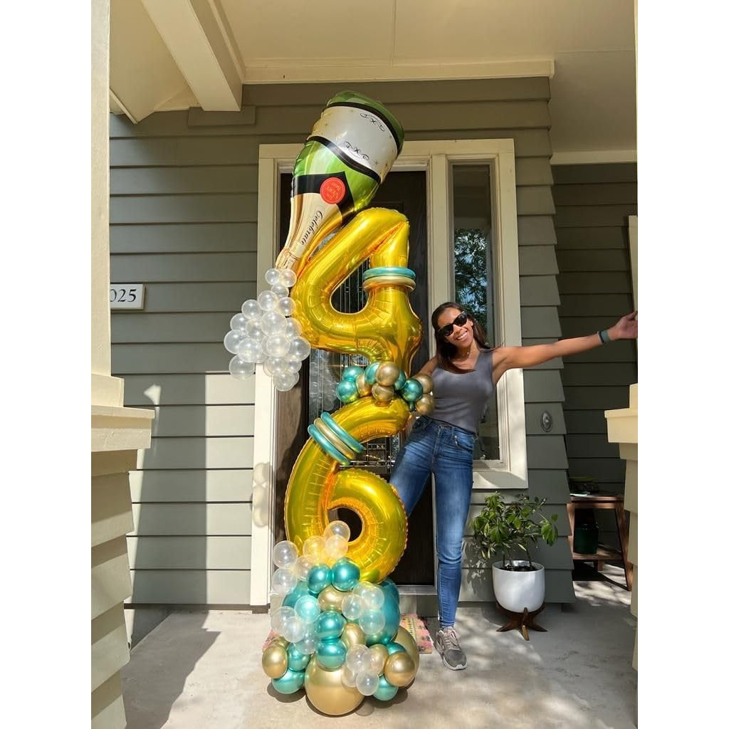 Balon din Folie Metalizata, Figurina Cifra, Tema Aniversare 40 cm, Ambalaj Individual, Pai inclus, Umflare cu Aer sau Heliu, Auriu, Cifra 4