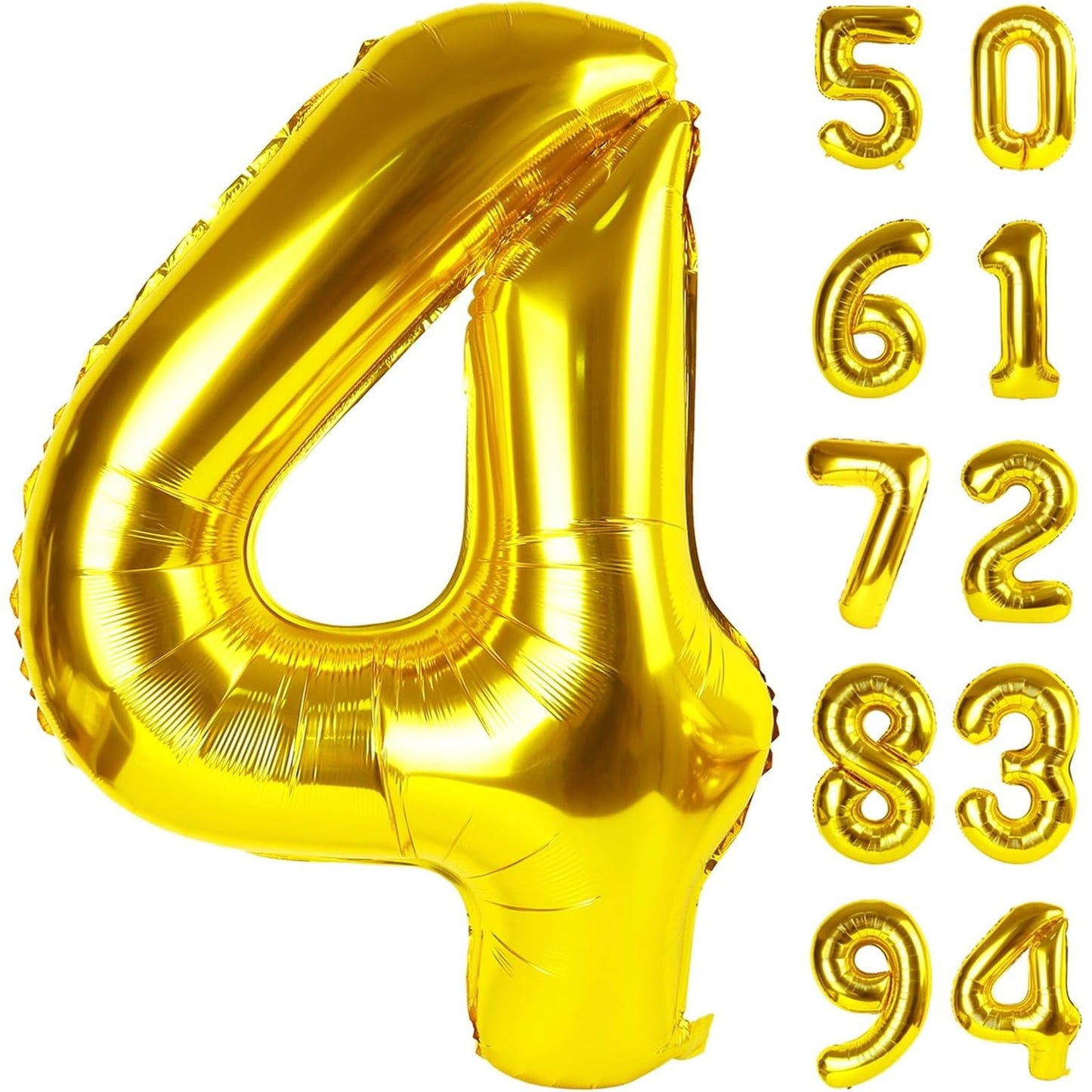 Balon din Folie Metalizata, Figurina Cifra, Tema Aniversare 40 cm, Ambalaj Individual, Pai inclus, Umflare cu Aer sau Heliu, Auriu, Cifra 4