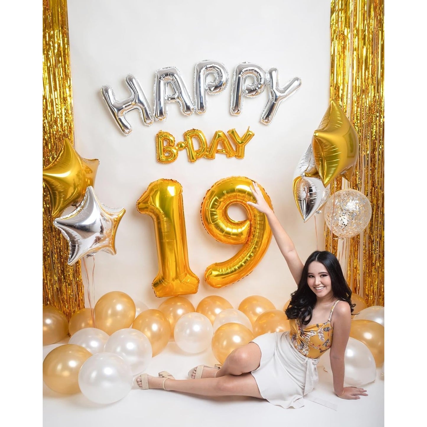 Balon din Folie Metalizata, Figurina Cifra, Tema Aniversare 40 cm, Ambalaj Individual, Pai inclus, Umflare cu Aer sau Heliu, Auriu, Cifra 9