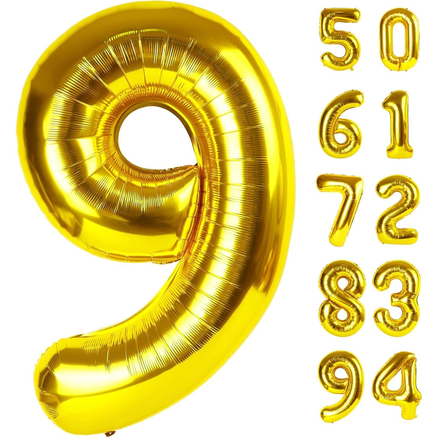 Balon din Folie Metalizata, Figurina Cifra, Tema Aniversare 40 cm, Ambalaj Individual, Pai inclus, Umflare cu Aer sau Heliu, Auriu, Cifra 9