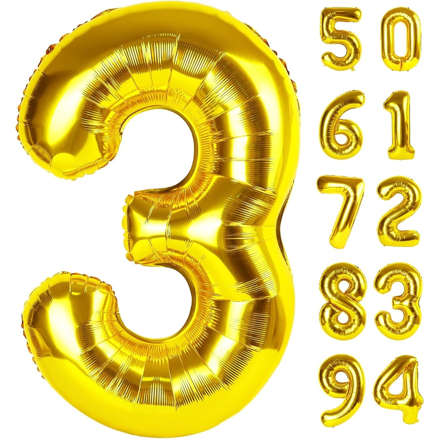 Balon din Folie Metalizata, Figurina Cifra, Tema Aniversare 80 cm, Ambalaj Individual, Pai inclus, Umflare cu Aer sau Heliu, Auriu, Cifra 3