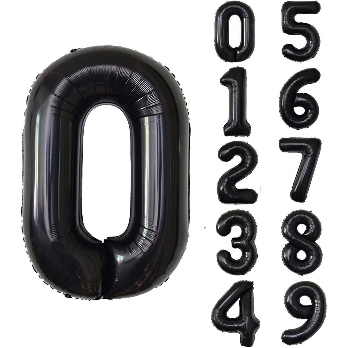 Balon din Folie Metalizata, Figurina Cifra, Tema Aniversare 80 cm, Ambalaj Individual, Pai inclus, Umflare cu Aer sau Heliu, Negru, Cifra 0