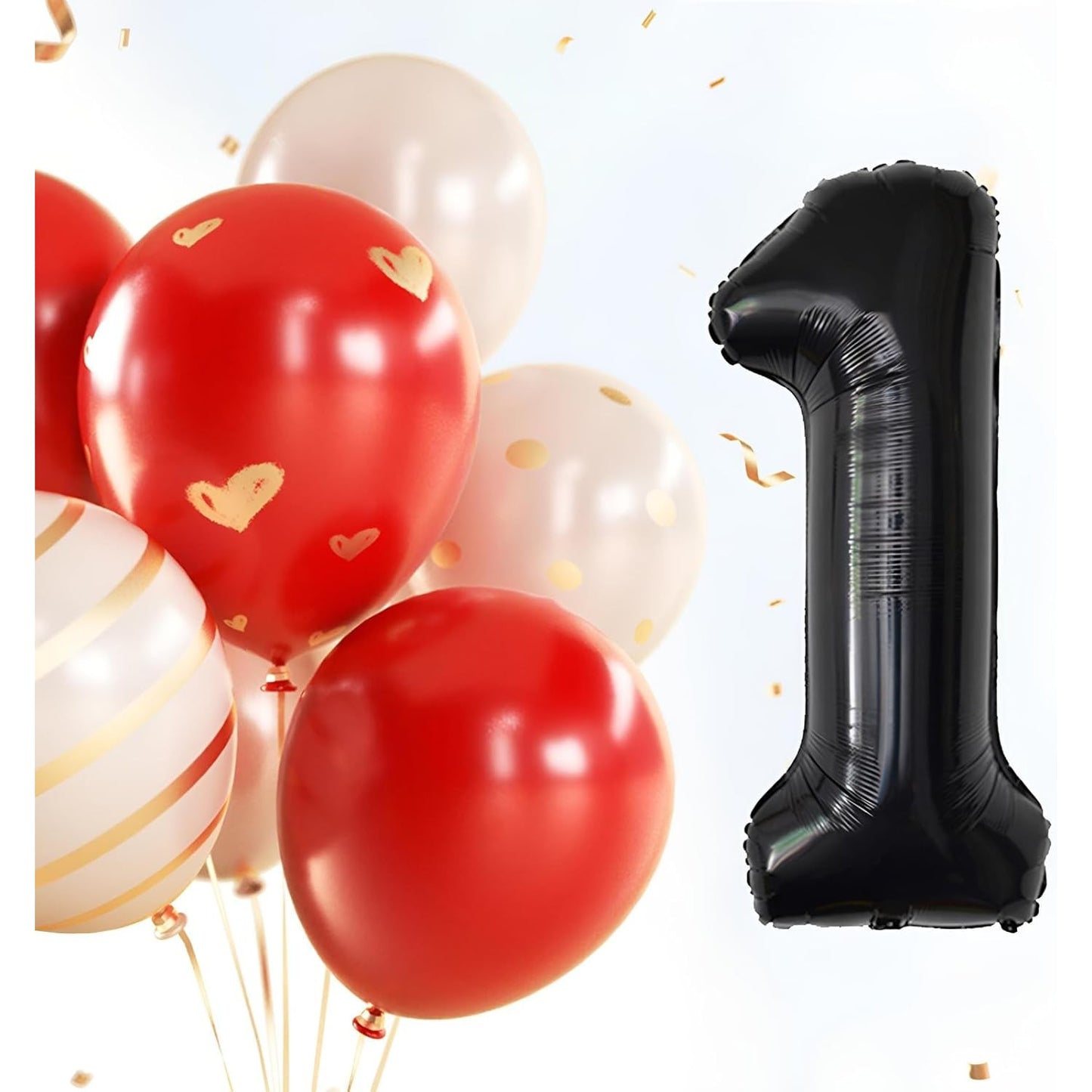 Balon din Folie Metalizata, Figurina Cifra, Tema Aniversare 80 cm, Ambalaj Individual, Pai inclus, Umflare cu Aer sau Heliu, Negru, Cifra 1