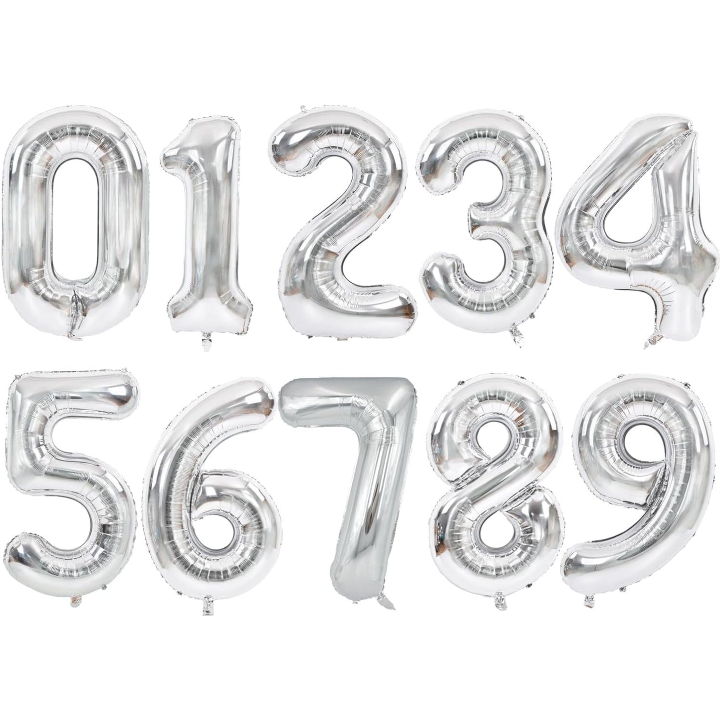 Balon din Folie Metalizata, Figurina Cifra, Tema Aniversare 40 cm, Ambalaj Individual, Pai inclus, Umflare cu Aer sau Heliu, Argintiu, Cifra 0